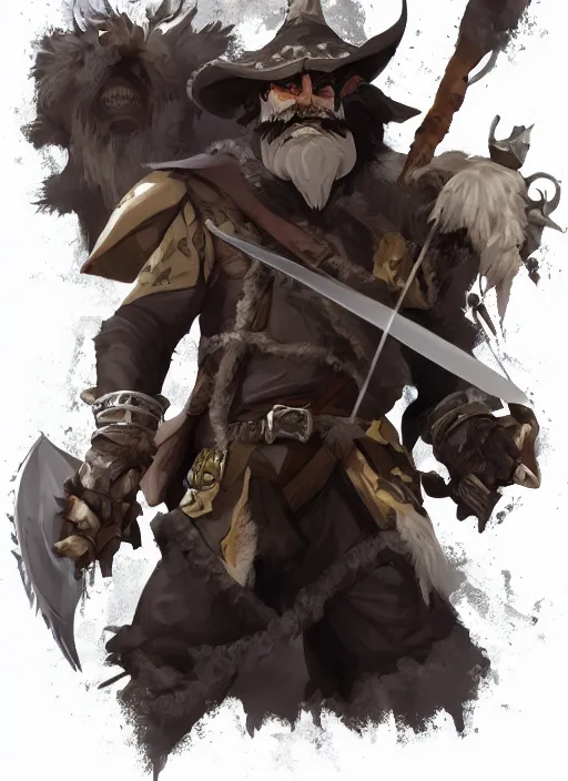 Image similar to bugbear ranger, black beard, dungeons and dragons, hunters gear, character design on white background, by makoto shinkai