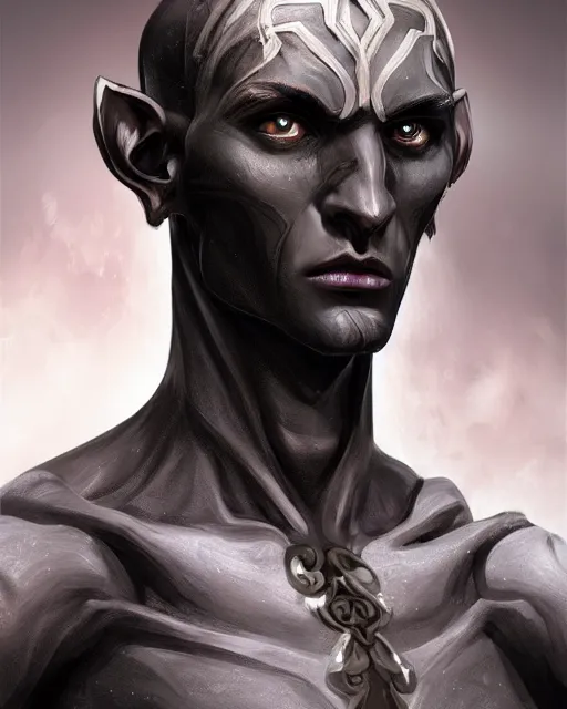 portrait of a handsome male dark elf, obsidian skin, | Stable Diffusion