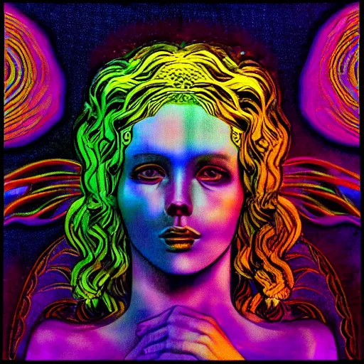 Prompt: psychedelic imagery of an angel, analog horror