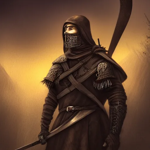 Prompt: A photo of a human medieval warrior, fantasy art, clean digital art, clean background, D&D art style, dark feeling, chill feeling
