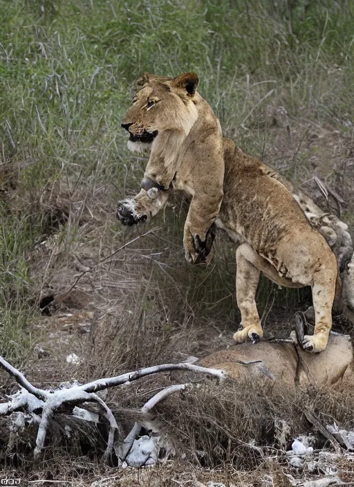 Image similar to destructive snowball in the forests of north africa, among the lions - crocodiles