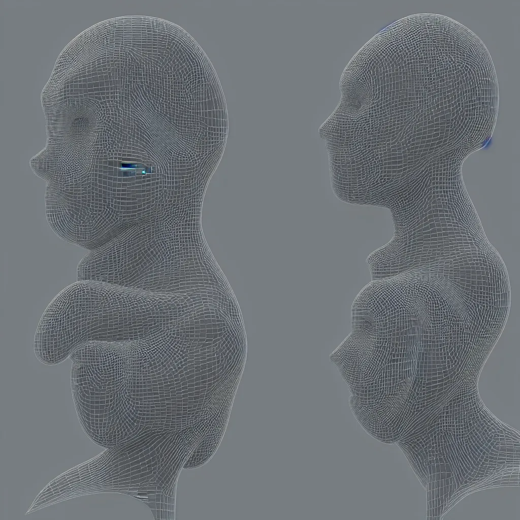Image similar to 3 d render of a wireframe of an abstract human head, sculpture, chrometype, liquid metal, neotribal, raytraced, volumetric lightning, 8 k, by zhelong xu, tooth wu, wlop, ouchh and and innate studio