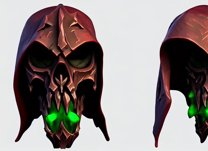 Image similar to hooded wraith skull, stylized stl, 3 d render, activision blizzard style, hearthstone style, darksiders style