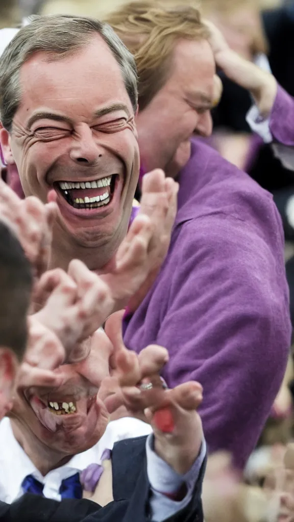 Image similar to nigel farage laughing maniacally at poor people