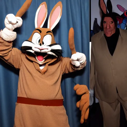 Image similar to Danny Trejo as Bugs Bunny, set photo in costume, cosplay, photograph