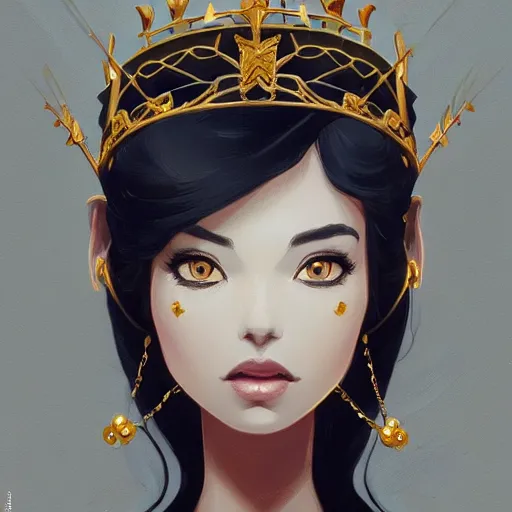 Image similar to face icon stylized minimalist a beautiful black haired woman with pale skin and a crown on her head sitted on an intricate metal throne, loftis, cory behance hd by jesper ejsing, by rhads, makoto shinkai and lois van baarle, ilya kuvshinov, rossdraws global illumination,