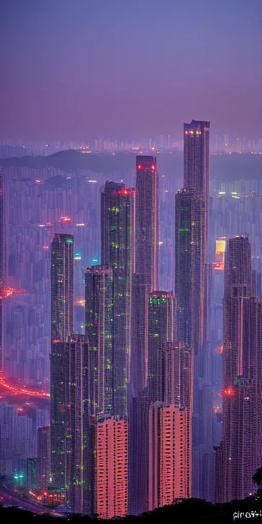 Prompt: Shenzhen skyline at dusk by Hiroshi Nagai, 8k