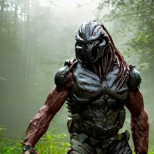 Image similar to Predator from the movie Predator in the forest plains of north yorkshire, 4k, Predator Movie, dragon inspired armor