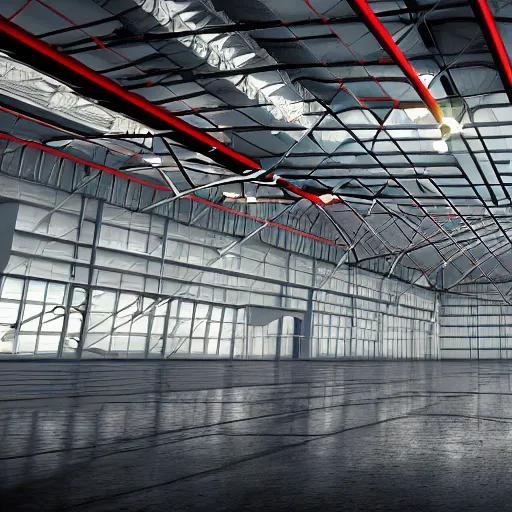 Image similar to warehouse distribution center, concept art, futuristic, automation, cranes, belts