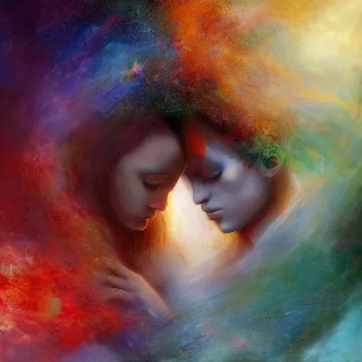 Image similar to two star crossed lovers at the end of time, artstation hall of fame gallery, editors choice, #1 digital painting of all time, most beautiful image ever created, emotionally evocative, greatest art ever made, lifetime achievement magnum opus masterpiece, the most amazing breathtaking image with the deepest message ever painted, a thing of beauty beyond imagination or words