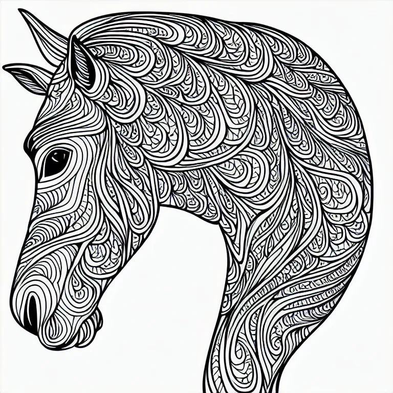 Image similar to beautiful horse, ornamental, fractal, line art, vector, outline, simplified, colouring page