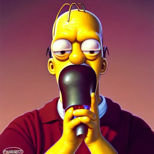 Prompt: portrait of young homer simpson drinking coke, ultra realistic, concept art, intricate details, eerie, highly detailed, photorealistic, octane render, 8 k, unreal engine. art by artgerm and greg rutkowski and charlie bowater and magali villeneuve and alphonse mucha