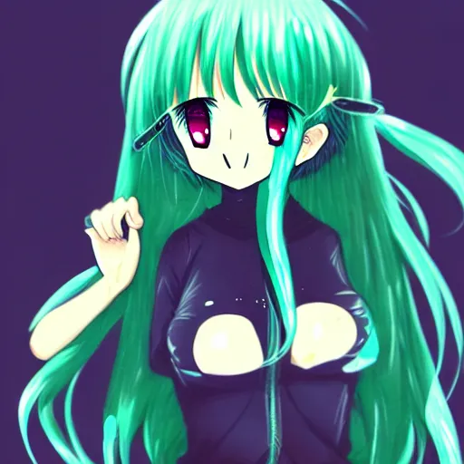 Image similar to anime girl wrapped in seaweed, anime art, trending on artstation, cute