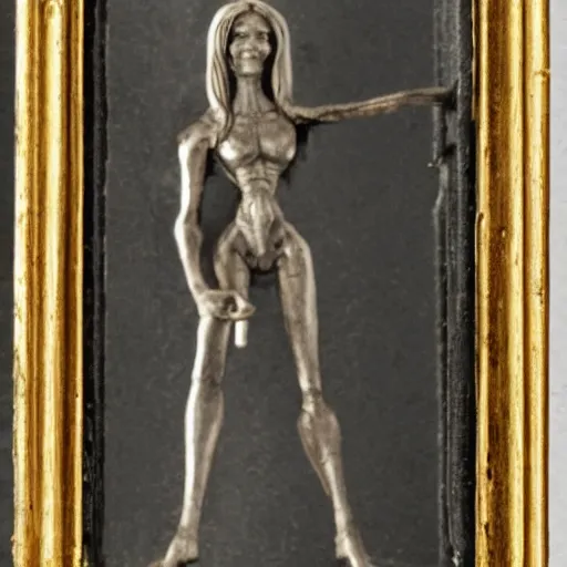 Prompt: Miniature of A woman stand next to an alien.