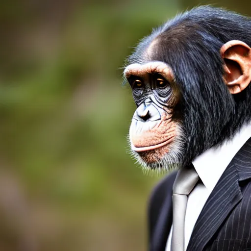 Image similar to chimpanzee wearing a suit and tie, ready for a meeting