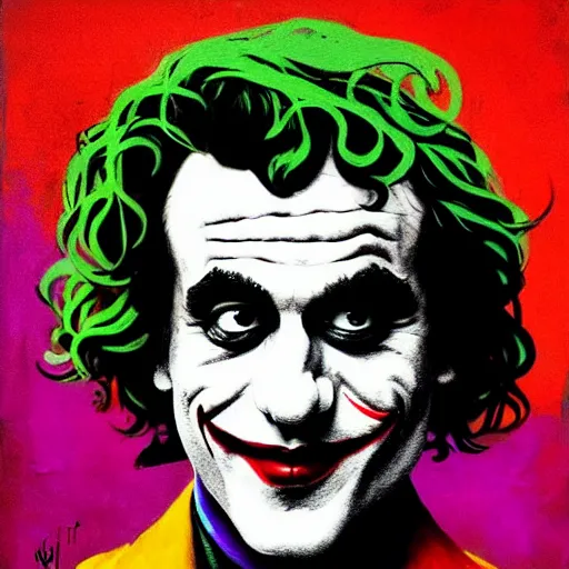 Image similar to ilya yefimovich repin and mimmo rottela and banksy as joaquin phoenix skinny joker, holding hand, lady gaga harley queen, ultra photorealistic, intricate details, pop art style, concept art, confident posse, justify content center, 2 colours, warm color, 4 k, ultra smooth, sharp focus