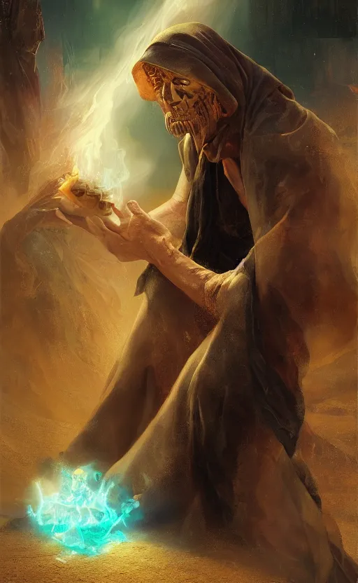 Prompt: the grime reaper holds the sands of time in his hand by kev walker and wlop and delphin enjolras and daniel f. gerhartz