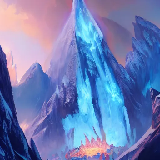 Prompt: blue glacier volcano eruption, blue glacier volcano eruption, blue glacier volcano eruption, ice cold blue theme, bright masterpiece artstation. 8 k, sharp high quality artwork in style of jose daniel cabrera pena and greg rutkowski, concept art by tooth wu, blizzard warcraft artwork, hearthstone card game artwork