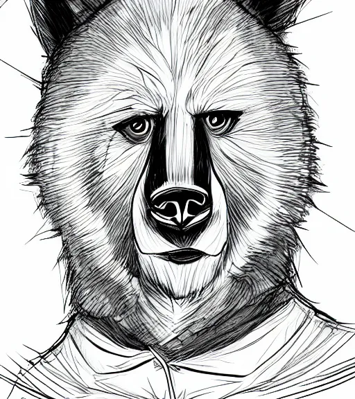 Image similar to expressive stylized master furry artist digital line art colored shaded drawing full body portrait character study of the anthro male anthropomorphic cartoon bear fursona animal person