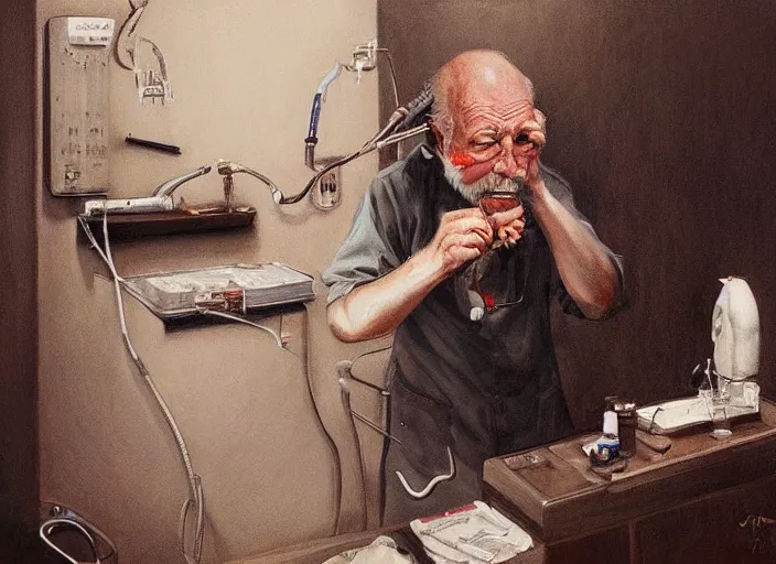 Prompt: a highly detailed eerie portrait of a dentist, james gurney, james jean