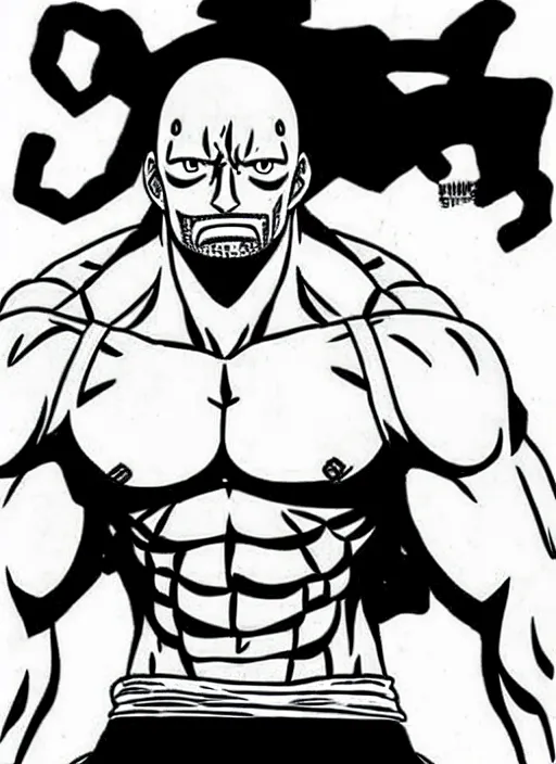 Image similar to dwayne johnson as character in one piece manga, sketch by eiichiro oda