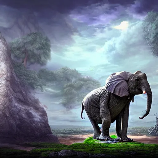 Image similar to frog - elephant creature, fantasy art, matte painting