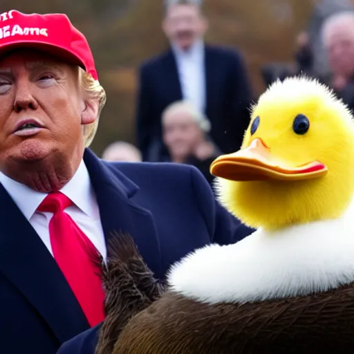 Image similar to donald trump riding a duck