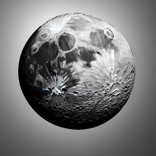 Prompt: moon logo futuristic monochrome, Volumetric lighting, hyperdetailed, high resolution, 8k, epic atmospheric smoke, dramatic lighting, trending on Artstation