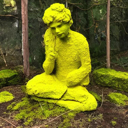 Image similar to statue with very yellow moss and yellow plants