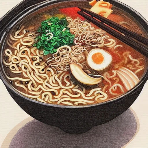 Image similar to a bowl of ramen, aesthetic painting, digital art, concept art, detailed, sharp