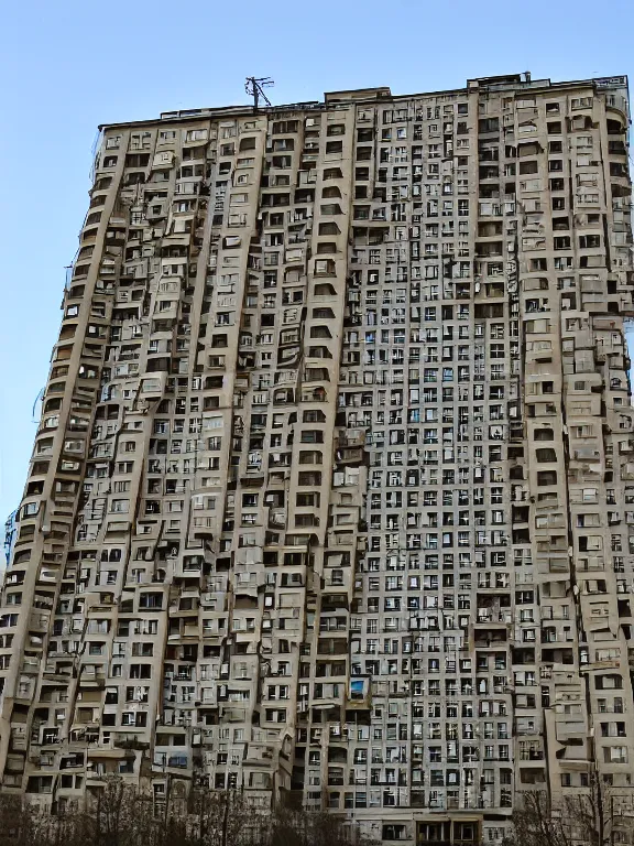 Image similar to soviet apartment building, photo, one object, front side view