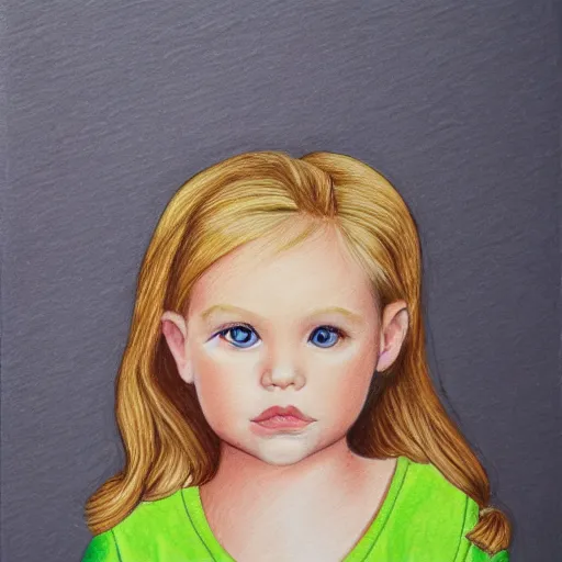 Image similar to 3 year old blonde girl with iphone, colored pencil on white background by eloise wilkin