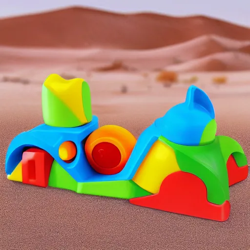 Image similar to baby toy shape building in the dessert, big scale