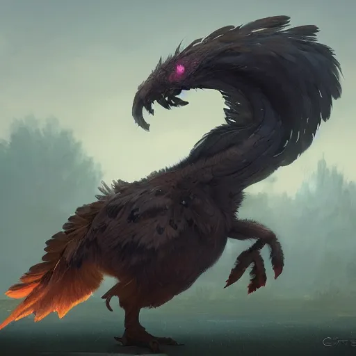 Prompt: digital painting of an elegant but deadly chicogriff, griffin chicogriff hybrid monster, by Greg Rutkowski, trending on artstation, 4k resolution