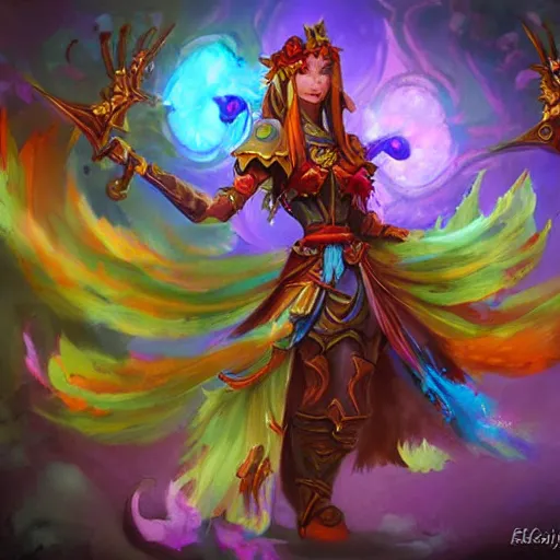 Prompt: colorful flower guardian, hearthstone art style, magic the gathering art style, epic fantasy style art, fantasy epic digital art, epic fantasy card game art