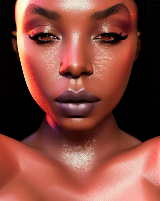 Image similar to beautiful female, arabic, haze, model, brown skin, symmetrical!!, makeup, sephora, maybelline, cinematic, filmic, vsco, concept art, artstation, elegant, model, gorgeous, vray, flim, octane render, cinema 4 d, art by brenda zlamany