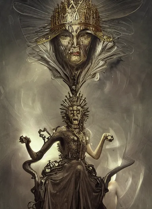 Image similar to lord who leaps magnesioaxinite, wearing a crown, physically accurate, moody dynamic lighting, very very intricate, very very elegant, highly detailed, digital painting, artstation, HR GIGER, Hieronymus Bosch, Francis Bacon, concept art, smooth, very beautiful, sharp focus, illustration, art by artgerm and greg rutkowski and alphonse mucha