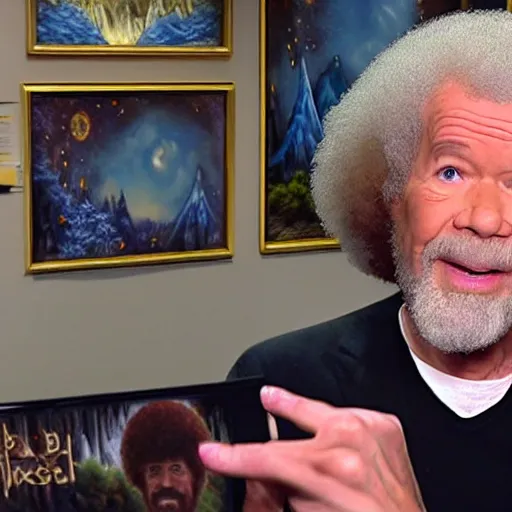 Prompt: interviewing bob ross inside of the hollow earth