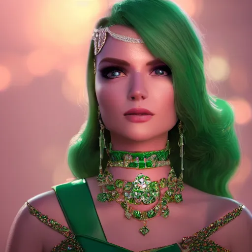 Image similar to wonderful princess of emeralds with fair skin, ornate, 8 k, gorgeous, intricate, detailed, accent lighting, dramatic lighting, octane render