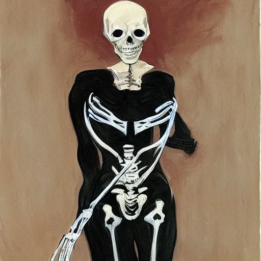 Image similar to portrait painting young woman skeleton, superhero , comic book, elegant, highly detailed, painted by Singer Sargent and David Hockney
