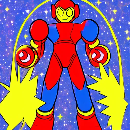 Image similar to galaxyman ( from megaman 9 ) in the style of hirohiko araki