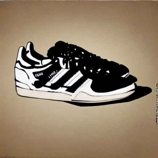 Image similar to adidas sambas in the style of jean basquiat