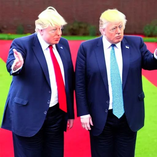 Prompt: Boris Johnson and Donald Trump as tweedle dee and tweedle dum
