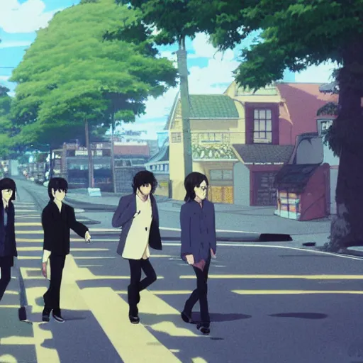 Prompt: The Beatles, by Dice Tsutsumi, Makoto Shinkai, Studio Ghibli