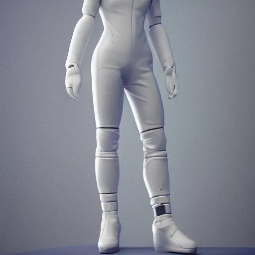 Prompt: androgynous person wearing a futuristic skintight spacesuit, white background, highly detailed digital art, character design, octane render, 4k, photorealistic, cinematic lighting