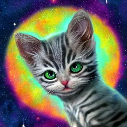 Image similar to a cute galactic alien kitten, hyper detailed