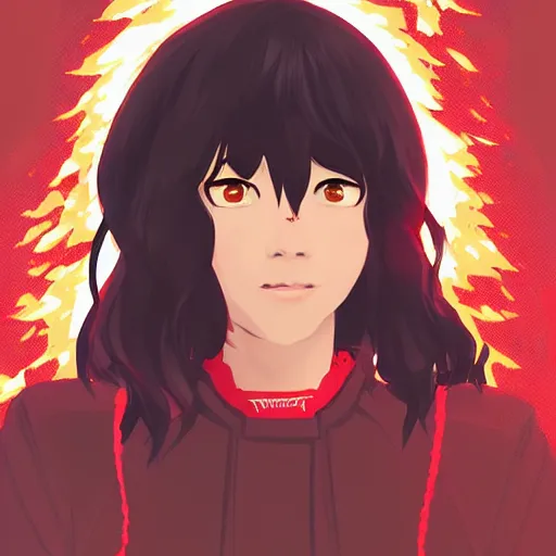 Prompt: Yui Takamura like a fire superhero by Ilya kuvshinov and Krenz cushart, pixel art, character portrait