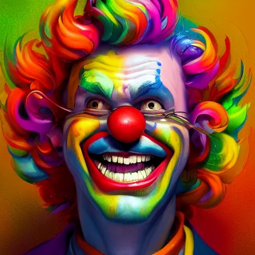 Image similar to Portrait of a colorful happy joyful funny clown, artstation, cgsociety, masterpiece