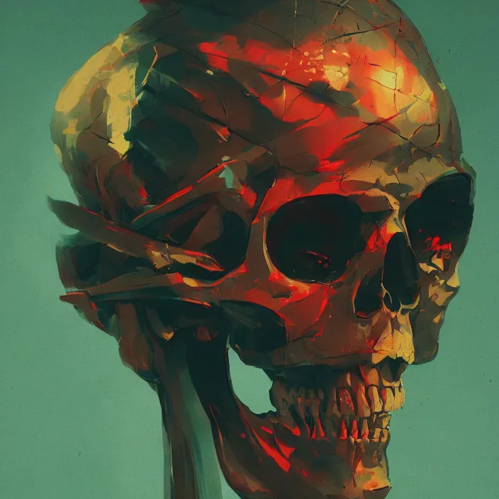Prompt: a colorful comic noir illustration painting of a cyberpunk skull by sachin teng and sergey kolesov and sam yang and heng z. hyper detailed, sharp focus, soft light. octane render. ray tracing. trending on artstation