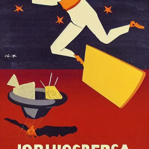 Prompt: a dystopian cheesy soviet poster praising the power of cheese